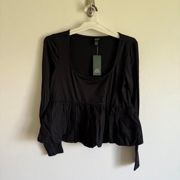 NWT wild fable xl Black long sleeve ruffle top - Picture 1 of 4